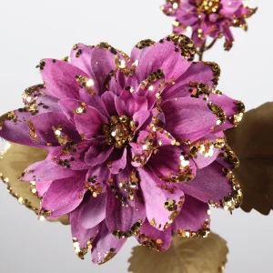 26″ Artificial Glitter Dahlia Stem with Golden Accents Purple (2)