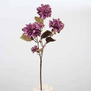26″ Artificial Glitter Dahlia Stem with Golden Accents Purple