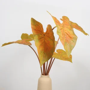 36″ Artificial Caladium Bicolor Bush 7 Leaves Autumnal Orange