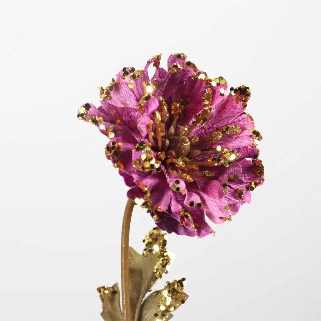 22.5" Artificial Glitter Daisy Stem with Golden Accents Pink