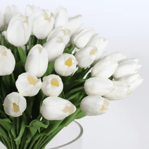 46cm Artificial White Tulip Bouquet with 96 Stems in Glass Vase