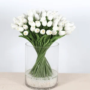 46cm Artificial White Tulip Bouquet with 96 Stems in Glass Vase