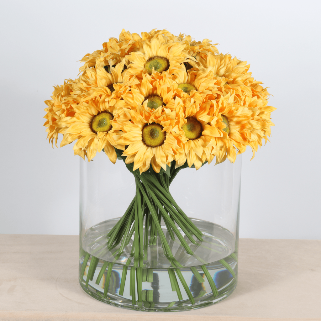 46 cm Artificial Sunflower Bouquet with 36 Stems in Glass Vase supplier