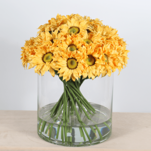 46 cm Artificial Sunflower Bouquet with 36 Stems in Glass Vase supplier