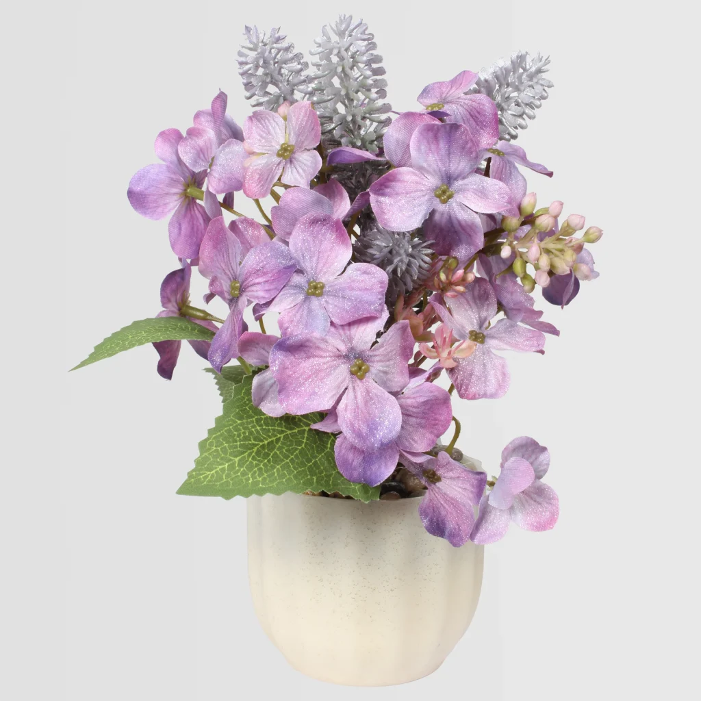 23cm Artificial Hydrangea Glitter Potted Plant details