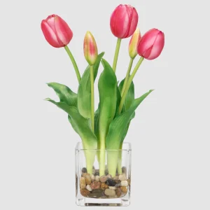 28cm Artificial Tulip Arrangement with Faux Water