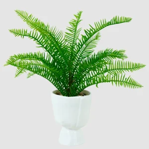 34cm Artificial Fern Leaf Bonsai in White Decorative Pot