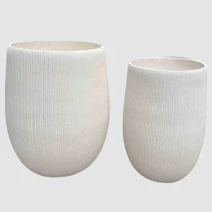 24STZ417017 47cm White MGO Style Cylinder Planter Set