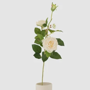 73cm Artificial 3-Head Ruffled White Rose Stem